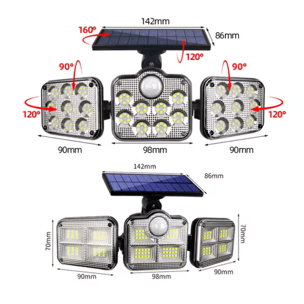 Foco Solar Panel Triple Cabezal 122 Smd - Imagen 2